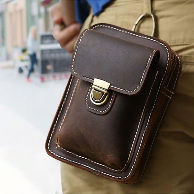 Bolsa Cintura Masculina Retro Couro Genuíno