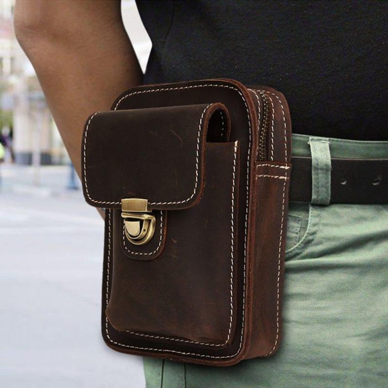 Bolsa Cintura Masculina Retro Couro Genuíno