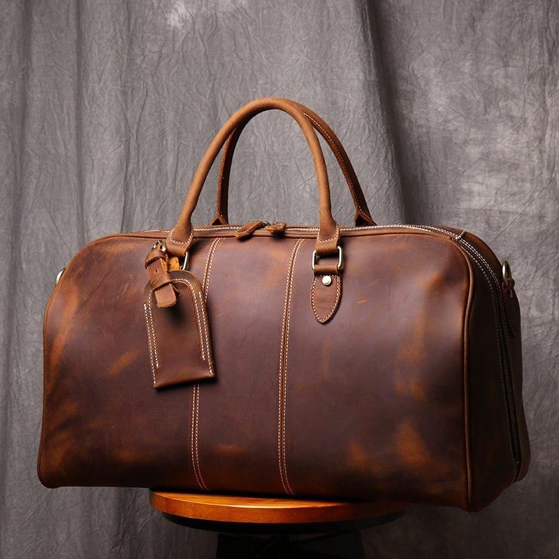 Bolsa Grande Homem Em Couro Vintage Multicolorida