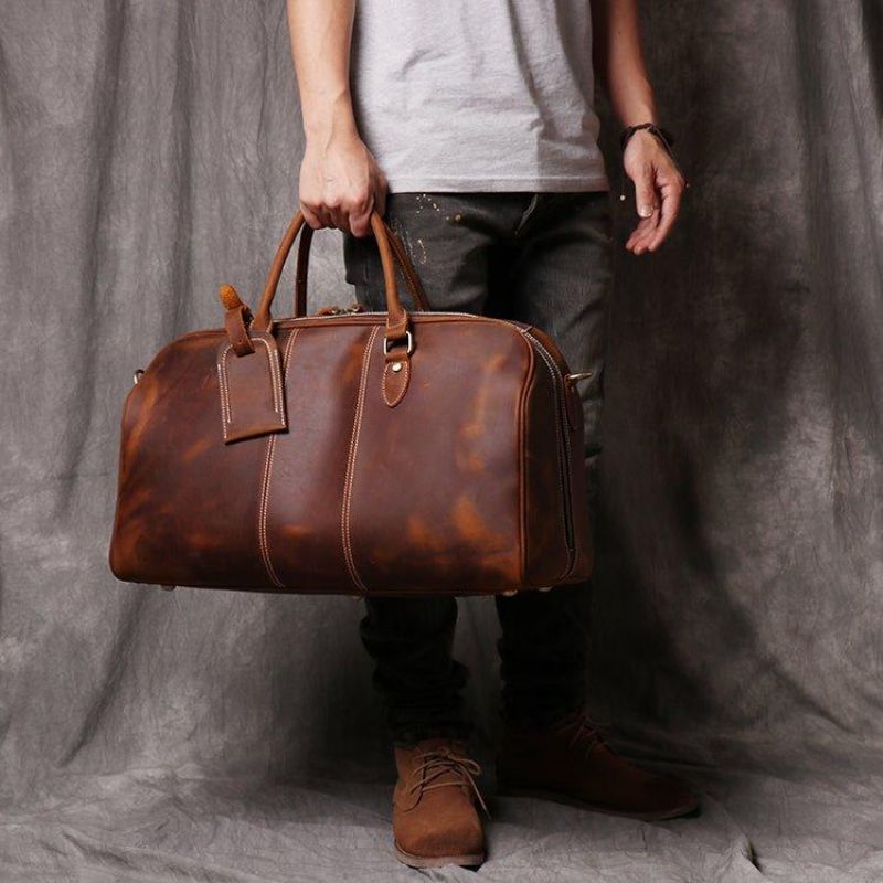 Bolsa Grande Homem Em Couro Vintage Multicolorida