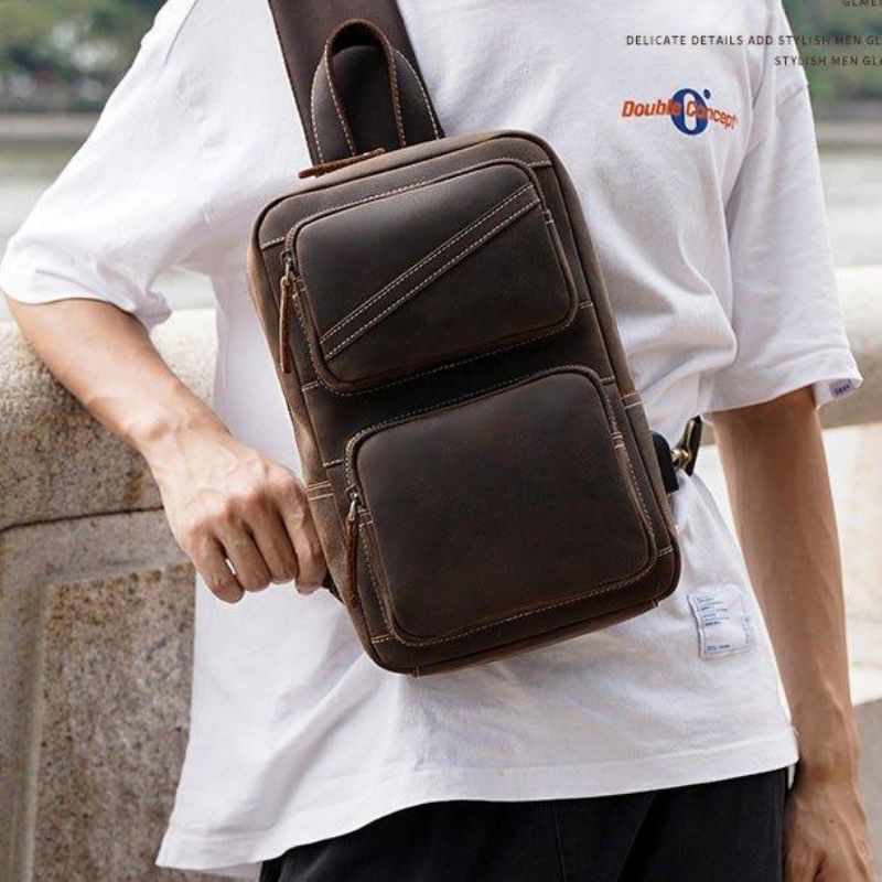 Bolsa Homem Couro Crossbody No Peito