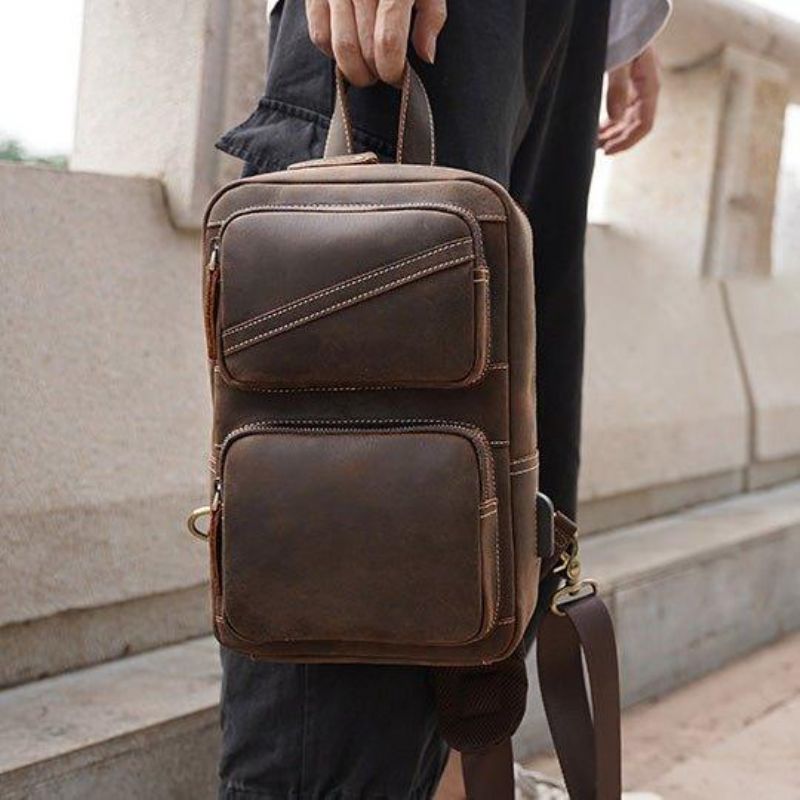 Bolsa Homem Couro Crossbody No Peito