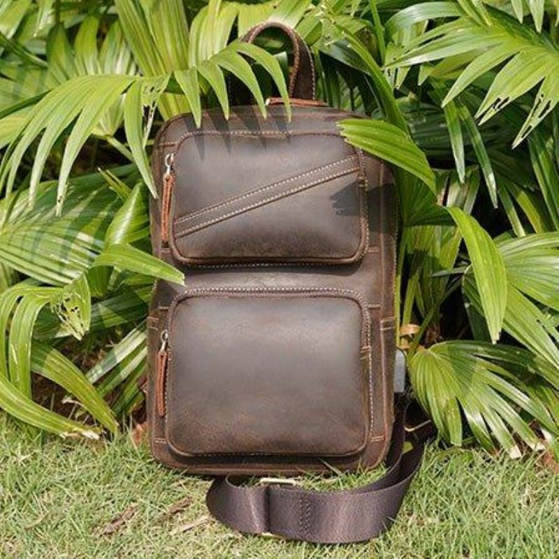 Bolsa Homem Couro Crossbody No Peito