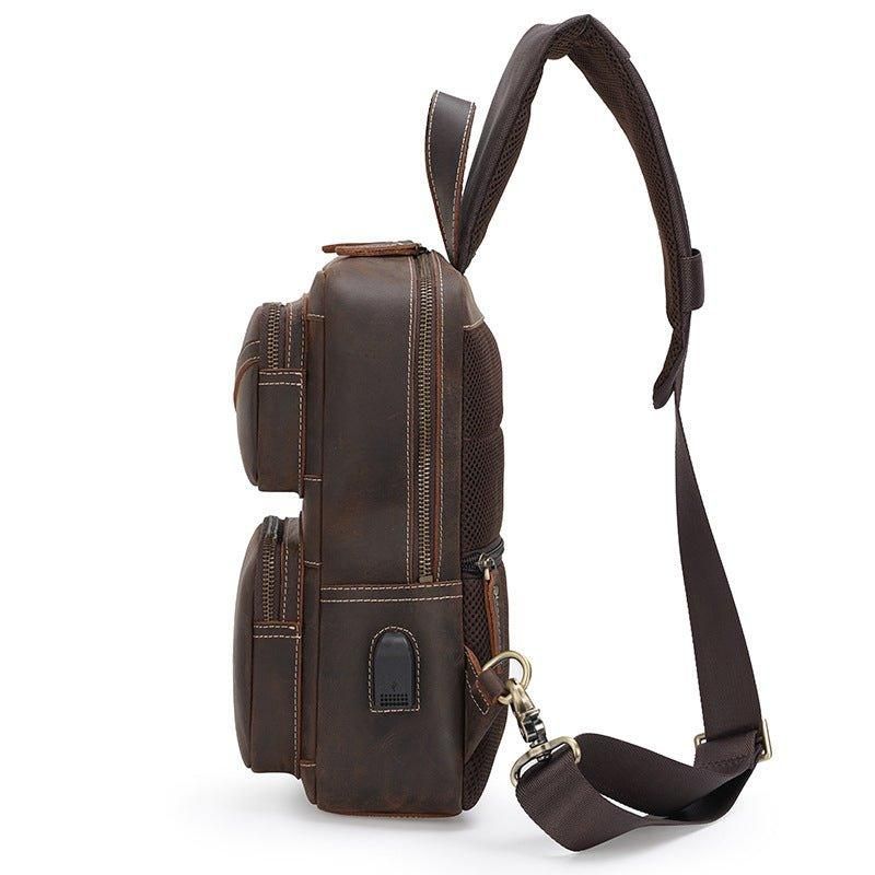 Bolsa Homem Couro Crossbody No Peito