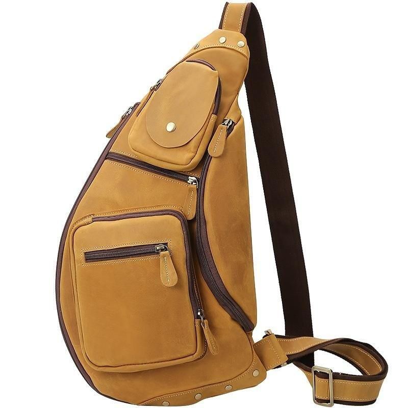 Bolsa Homem Couro Crossbody Tipo Estilingue Vintage