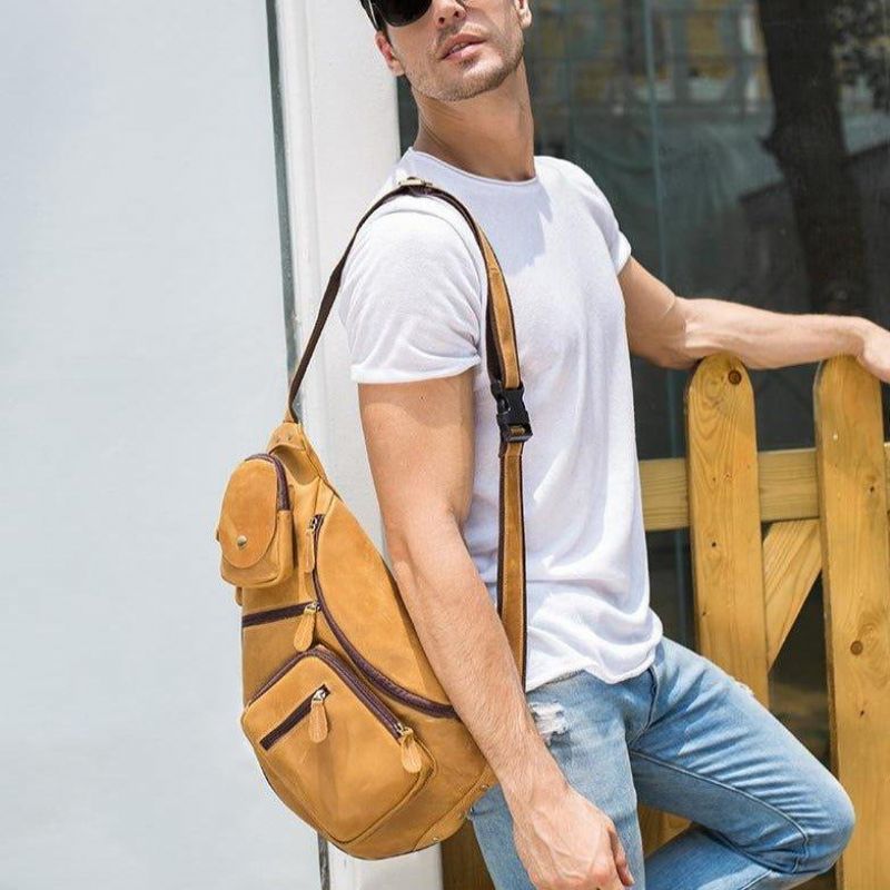 Bolsa Homem Couro Crossbody Tipo Estilingue Vintage