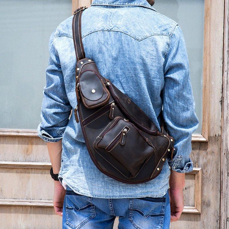 Bolsa Homem Couro Crossbody Tipo Estilingue Vintage