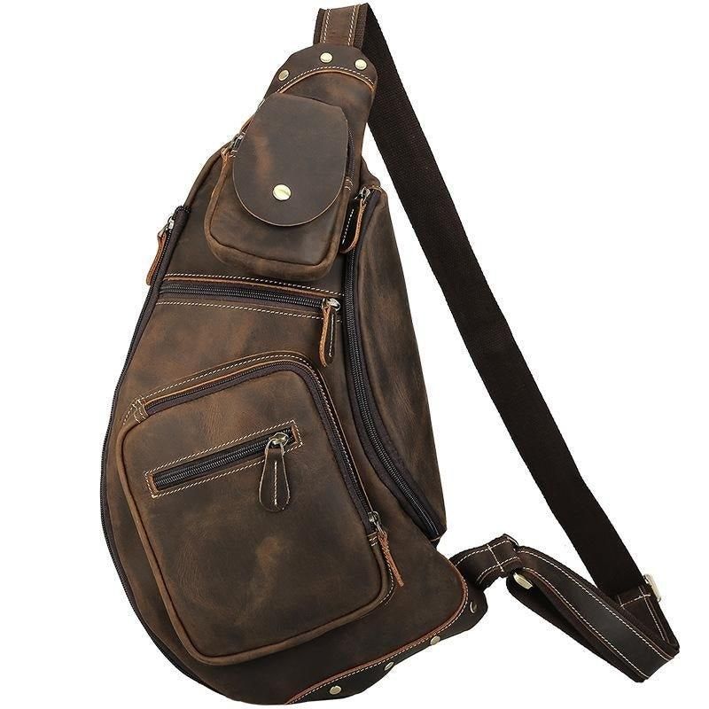 Bolsa Homem Couro Crossbody Tipo Estilingue Vintage