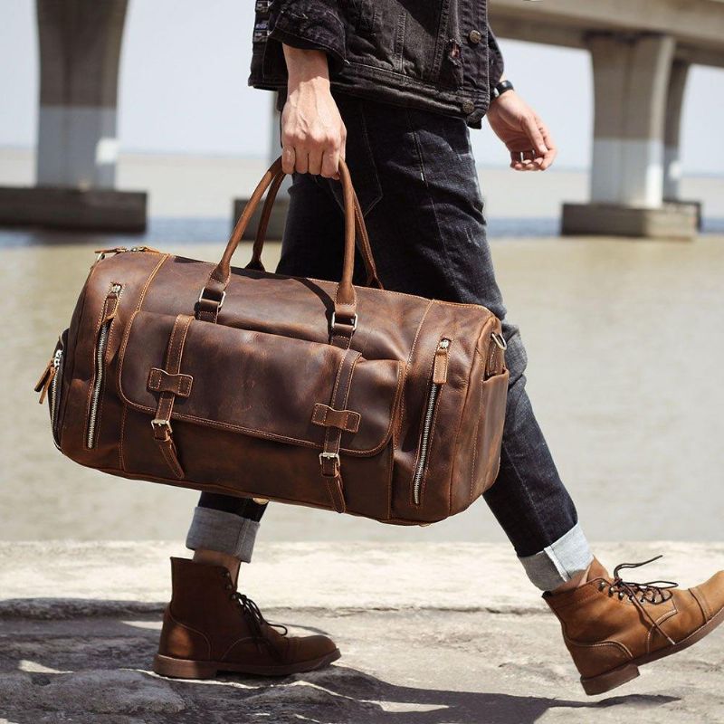 Bolsa Homem Em Pele Para Fim Semana Com Compartimento Sapatos