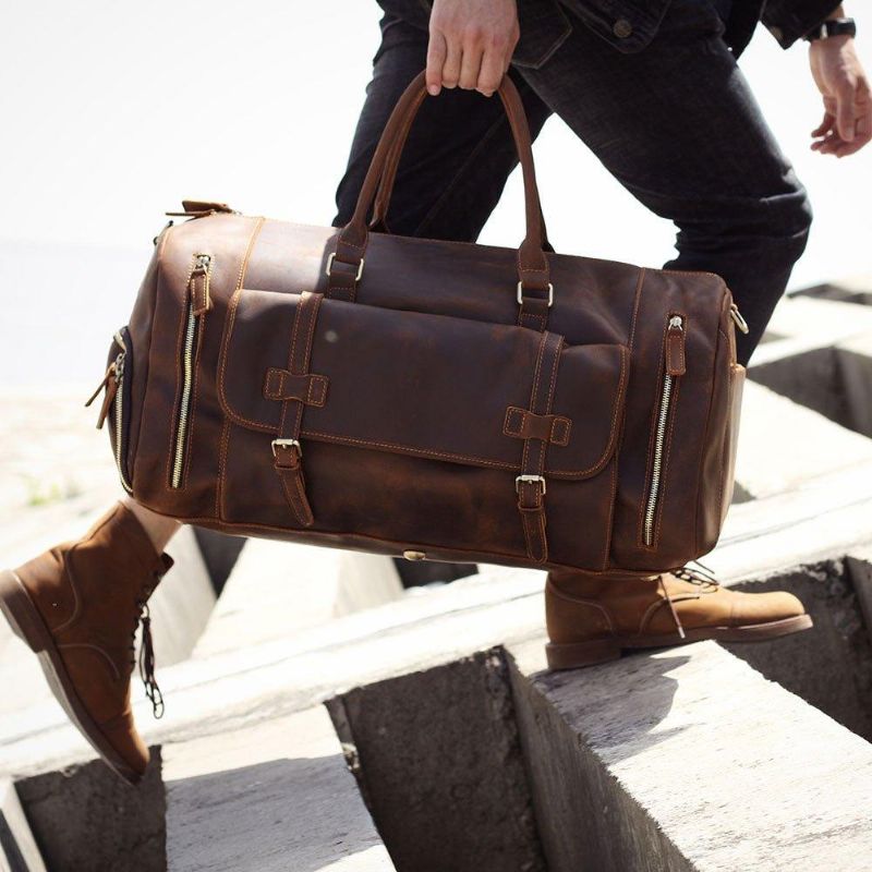 Bolsa Homem Em Pele Para Fim Semana Com Compartimento Sapatos