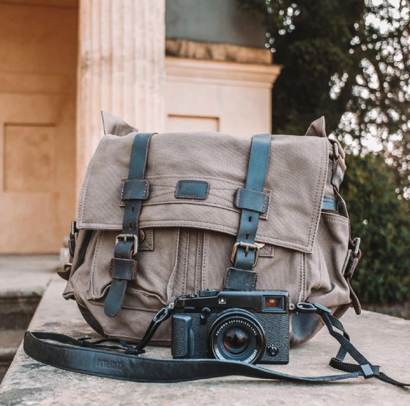 Bolsa Lona Em Pele Para Câmara Fotográfica Mensageiro Vintage