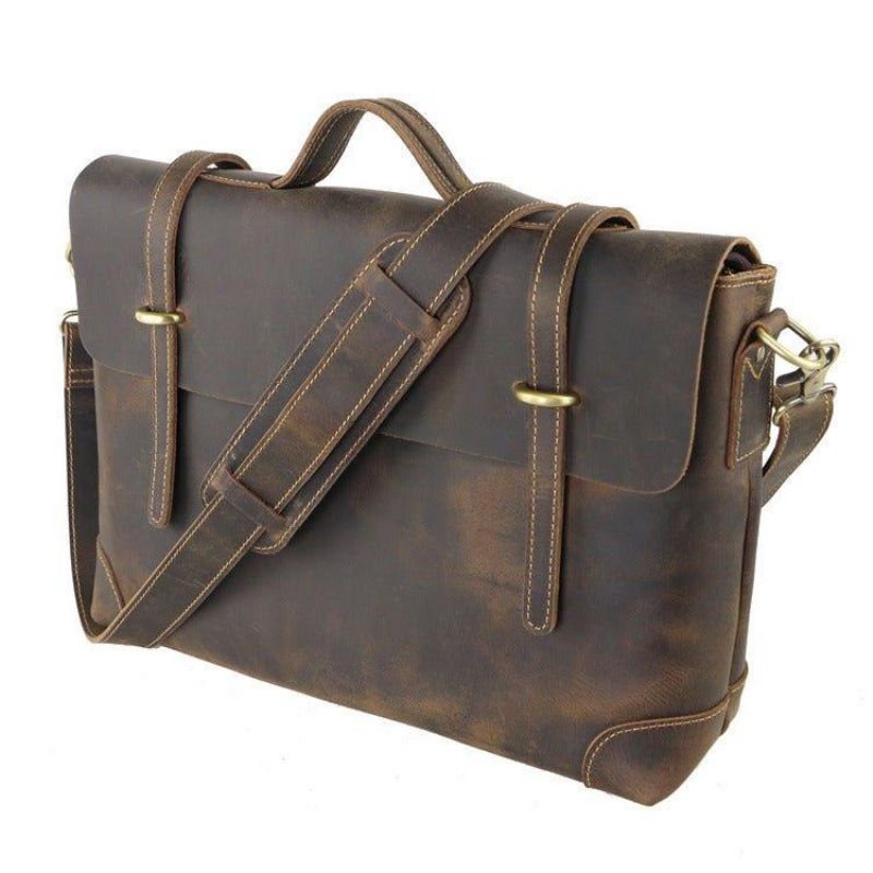 Bolsa Mensageiro Couro Vintage Para Homem Portátil 14 Polegadas