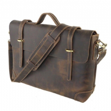 Bolsa Mensageiro Couro Vintage Para Homem Portátil 14 Polegadas