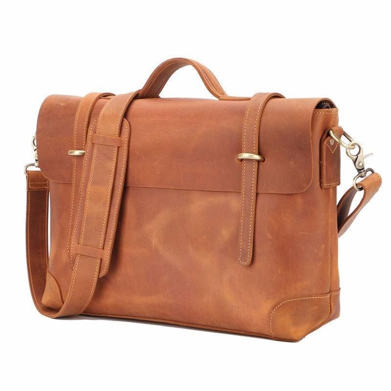 Bolsa Mensageiro Couro Vintage Para Homem Portátil 14 Polegadas