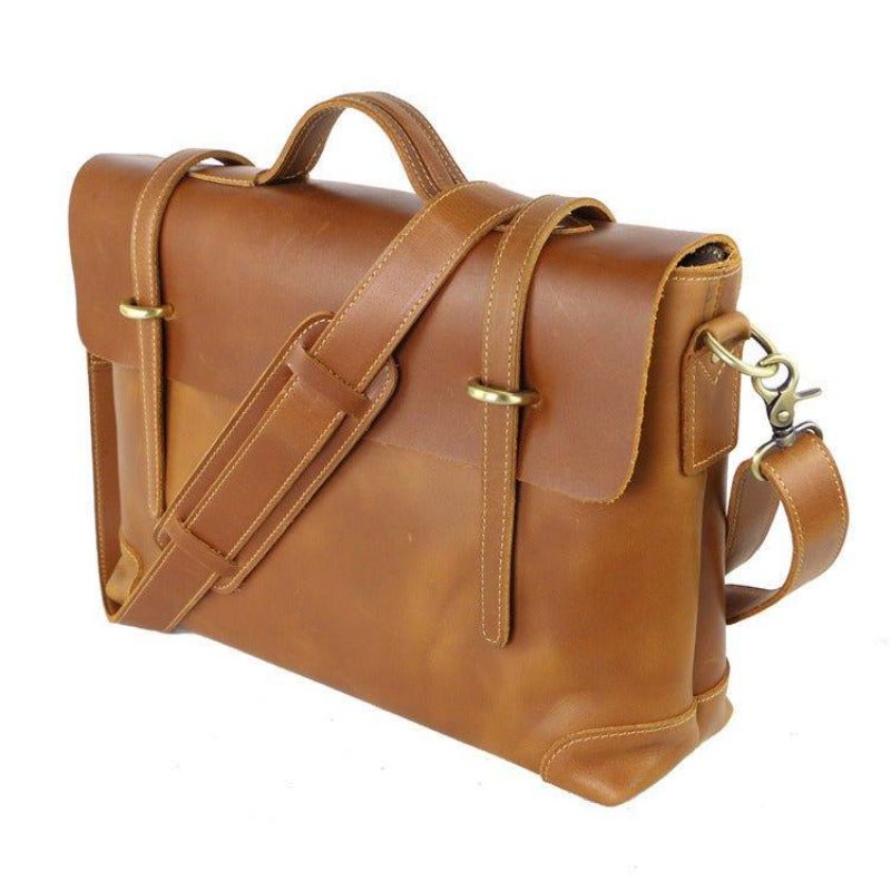 Bolsa Mensageiro Couro Vintage Para Homem Portátil 14 Polegadas