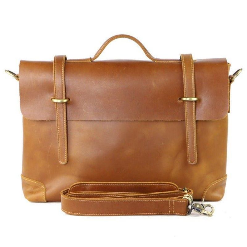 Bolsa Mensageiro Couro Vintage Para Homem Portátil 14 Polegadas