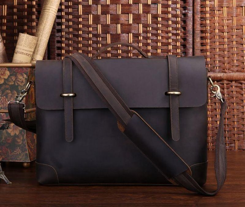 Bolsa Mensageiro Couro Vintage Para Homem Portátil 14 Polegadas