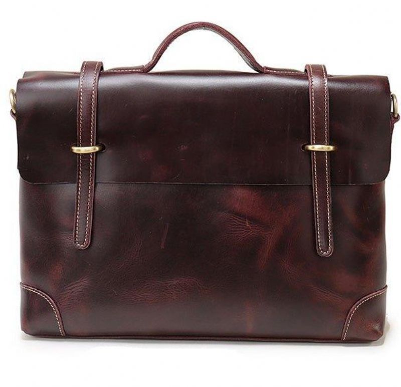 Bolsa Mensageiro Couro Vintage Para Homem Portátil 14 Polegadas