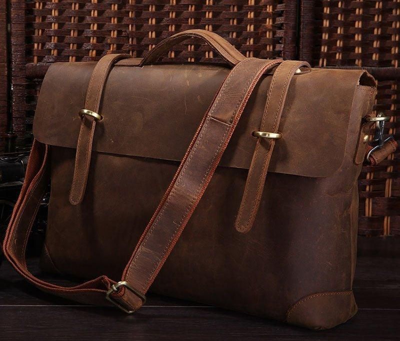 Bolsa Mensageiro Couro Vintage Para Homem Portátil 14 Polegadas