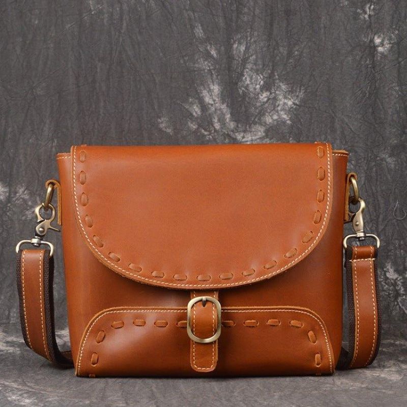 Bolsa Mensageiro Crossbody Feminina Em Pele Feita À Mão