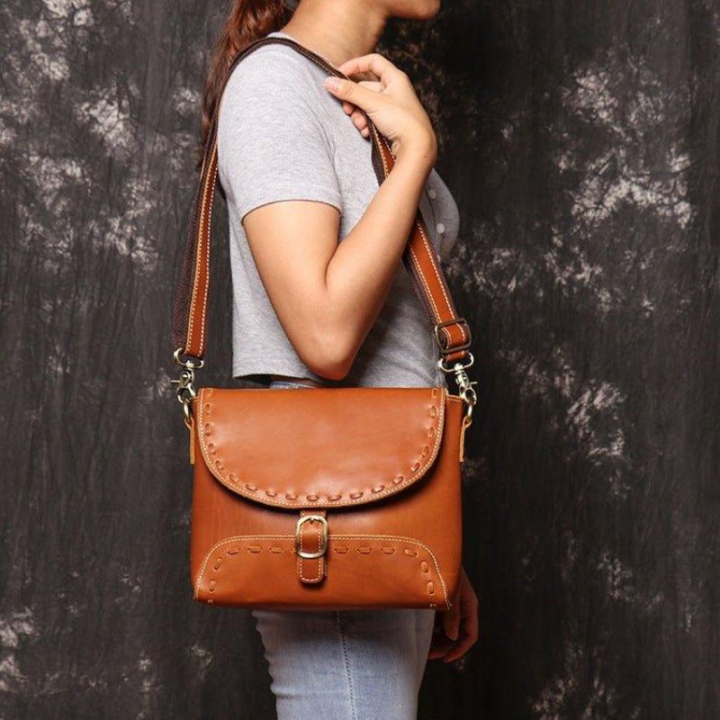 Bolsa Mensageiro Crossbody Feminina Em Pele Feita À Mão