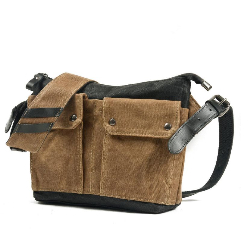 Bolsa Mensageiro Em Lona Cera Vintage Colorblock