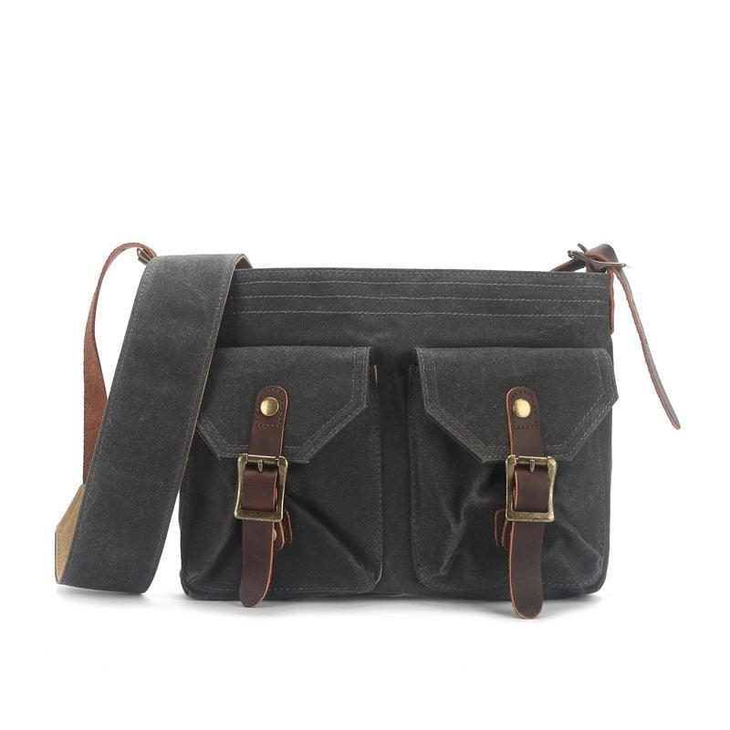 Bolsa Mensageiro Em Lona Vintage Com Bolsos Frontais