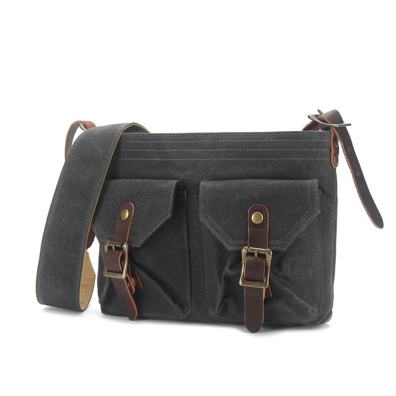 Bolsa Mensageiro Em Lona Vintage Com Bolsos Frontais