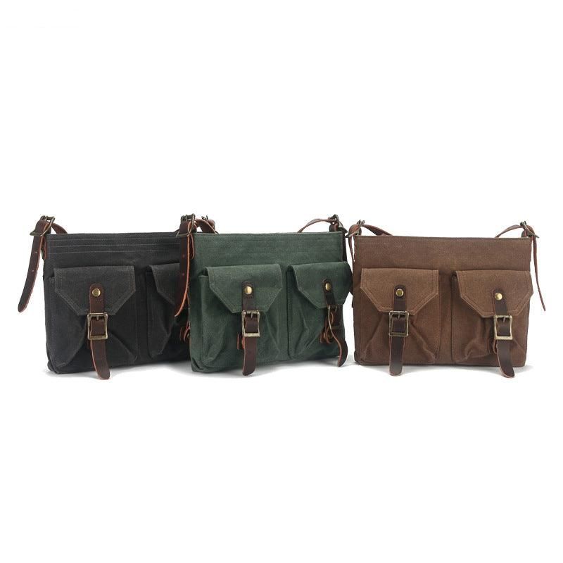 Bolsa Mensageiro Em Lona Vintage Com Bolsos Frontais