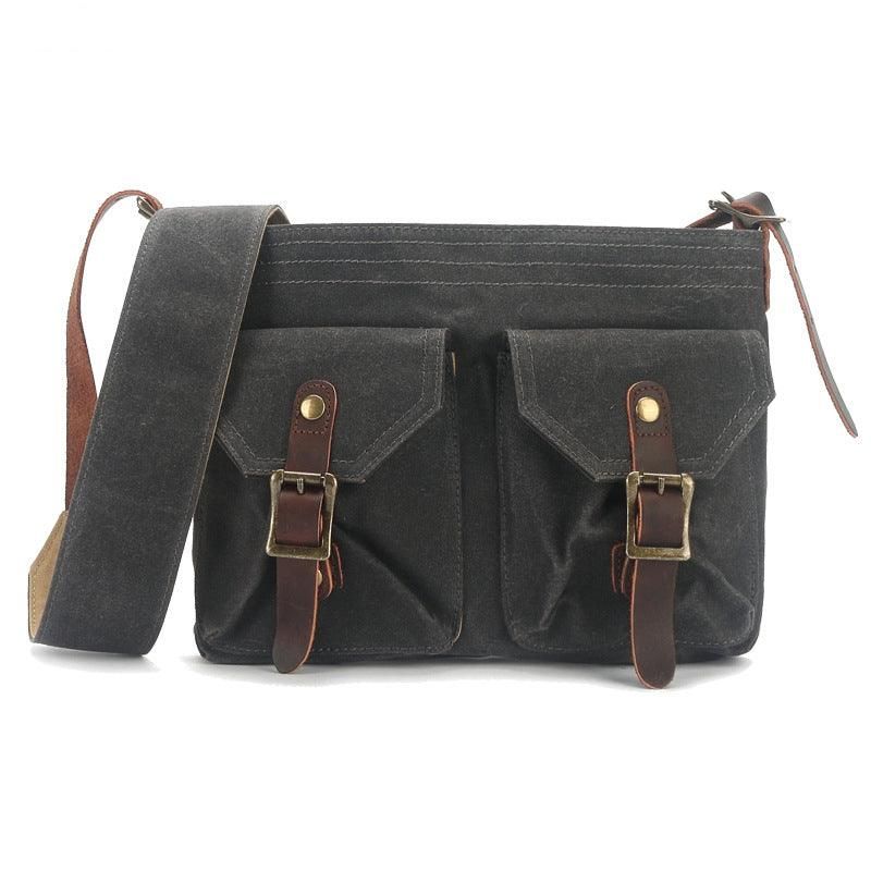 Bolsa Mensageiro Em Lona Vintage Com Bolsos Frontais