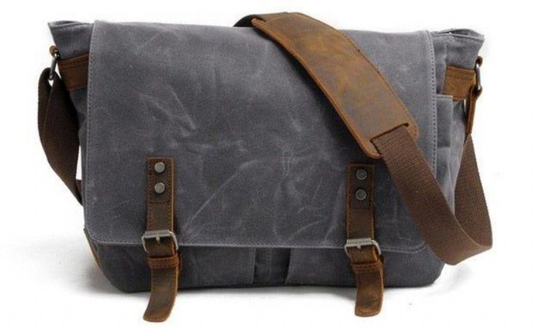 Bolsa Mensageiro Lona Cera Para Homem Portátil