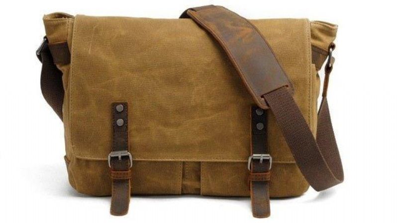 Bolsa Mensageiro Lona Cera Para Homem Portátil