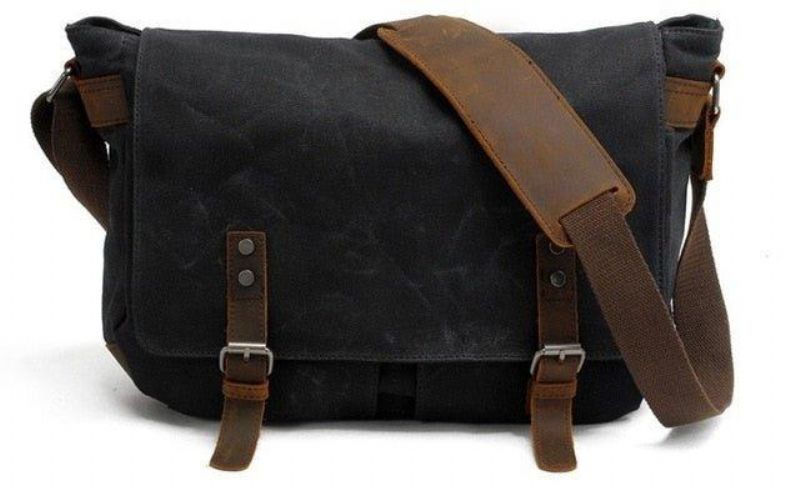 Bolsa Mensageiro Lona Cera Para Homem Portátil