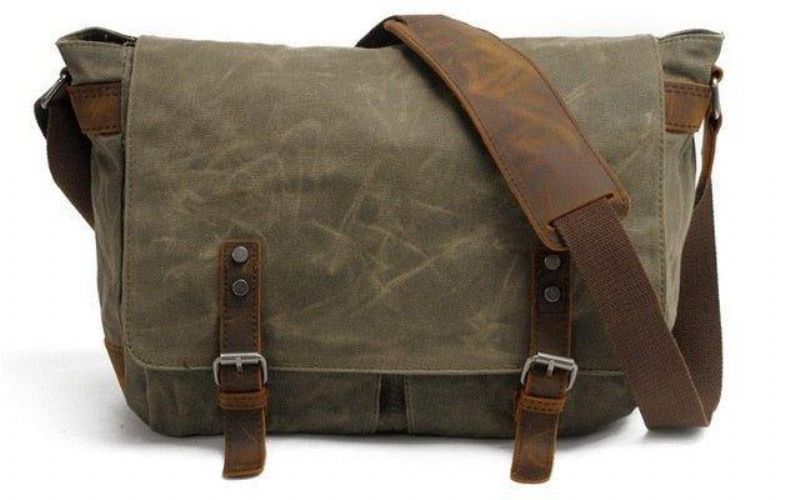 Bolsa Mensageiro Lona Cera Para Homem Portátil