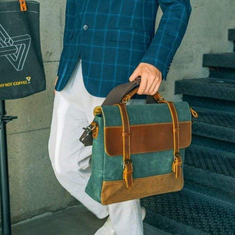 Bolsa Mensageiro Lona Encerada Para Homem Portátil