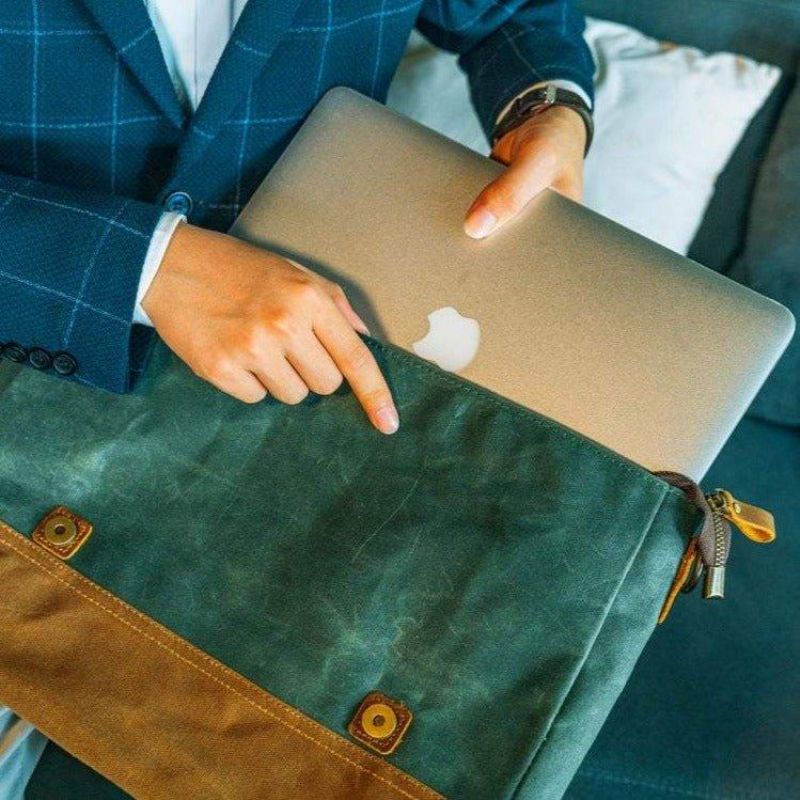 Bolsa Mensageiro Lona Encerada Para Homem Portátil