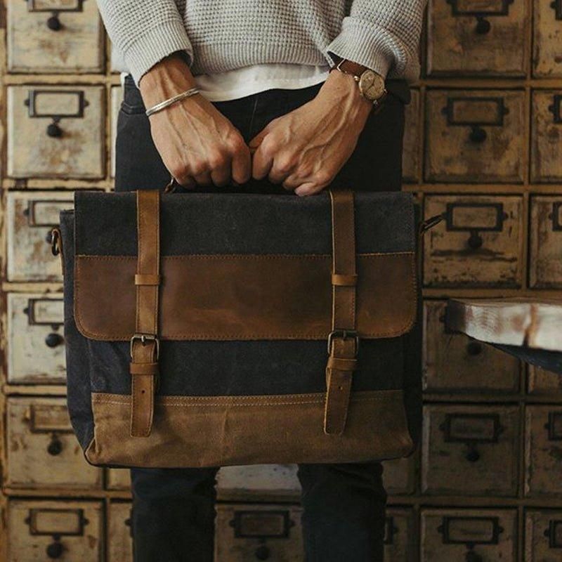 Bolsa Mensageiro Lona Encerada Para Homem Portátil