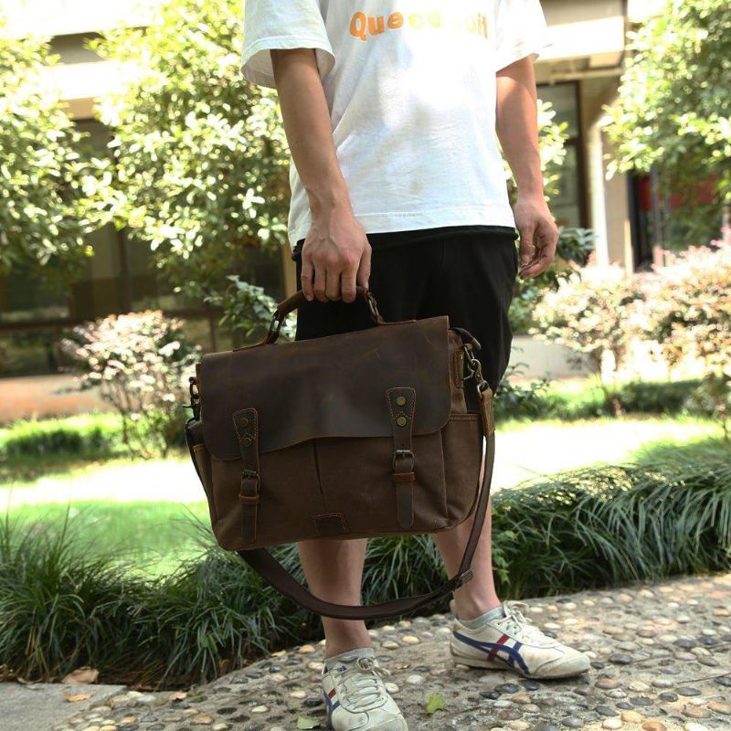 Bolsa Mensageiro Lona Encerada Para Homem Portátil