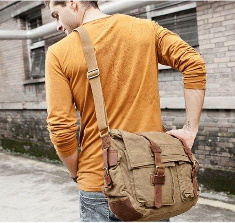 Bolsa Mensageiro Lona Encerada Para Portátil Masculino