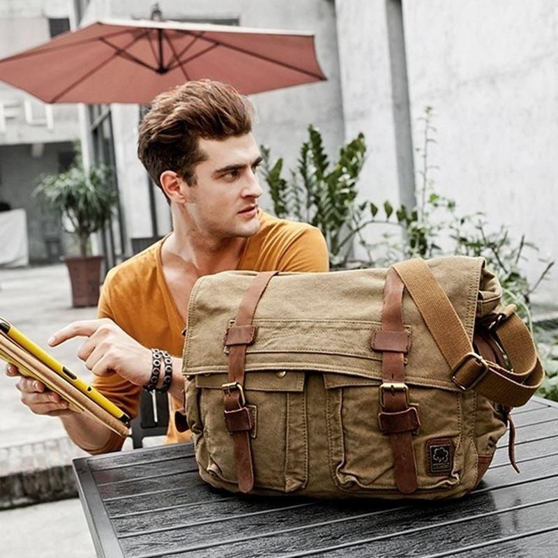 Bolsa Mensageiro Lona Encerada Para Portátil Masculino