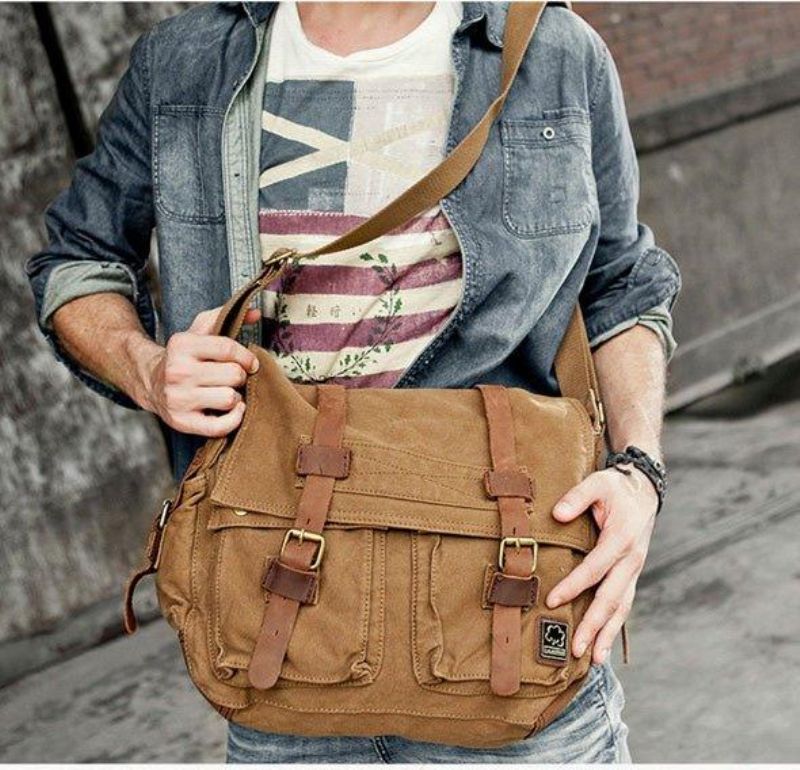 Bolsa Mensageiro Lona Encerada Para Portátil Masculino