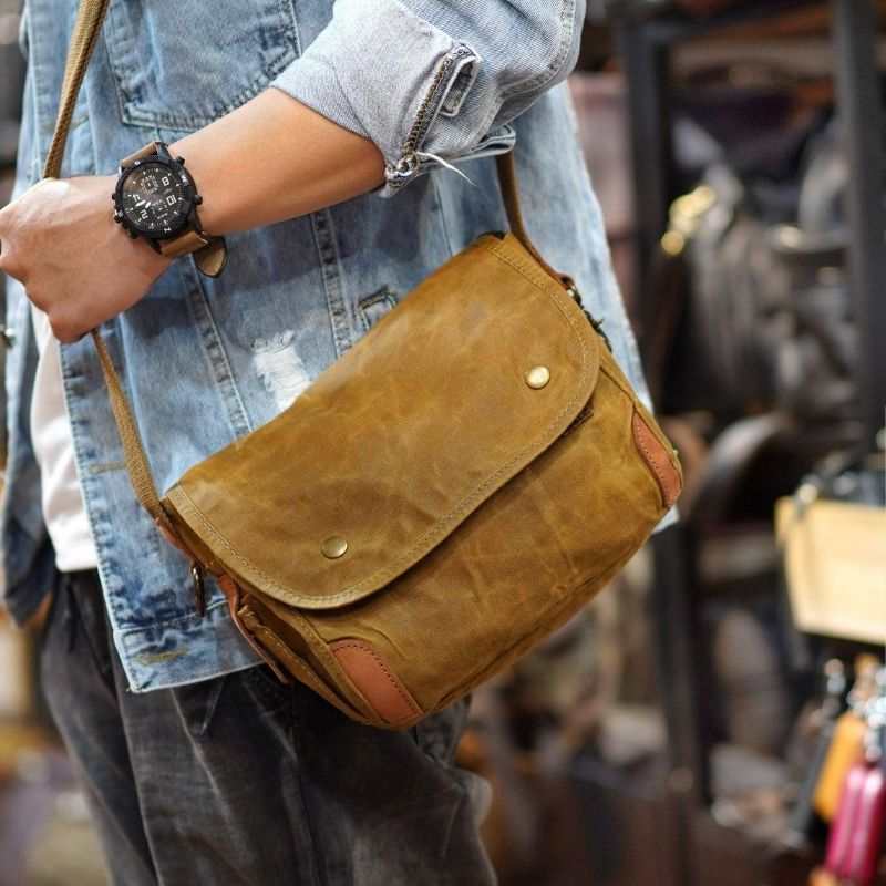 Bolsa Mensageiro Pequena Em Lona Encerada Para Homem