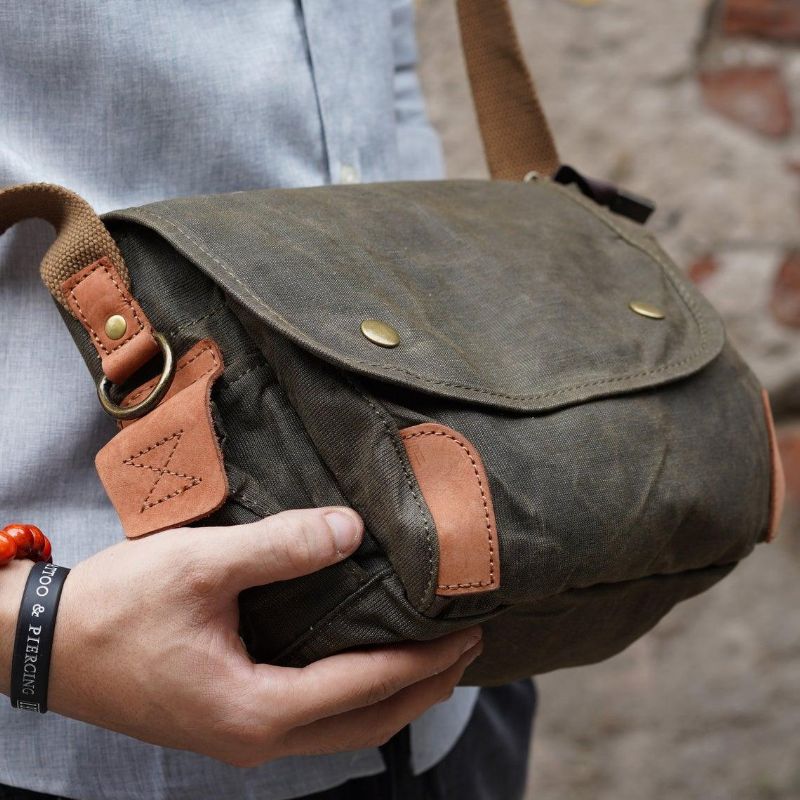 Bolsa Mensageiro Pequena Em Lona Encerada Para Homem