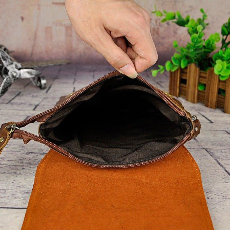 Bolsa Mensageiro Pequena Em Pele Genuína Vintage