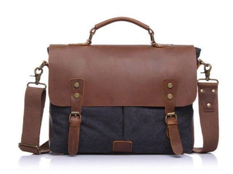 Bolsa Mensageiro Satchel Couro Lona Vintage