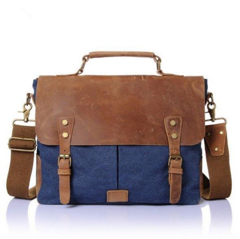 Bolsa Mensageiro Satchel Couro Lona Vintage