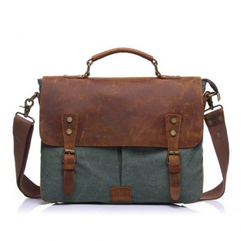 Bolsa Mensageiro Satchel Couro Lona Vintage