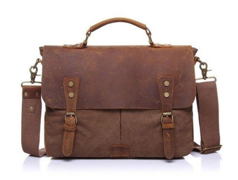 Bolsa Mensageiro Satchel Couro Lona Vintage