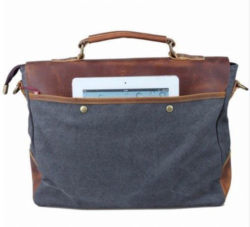 Bolsa Mensageiro Satchel Couro Lona Vintage