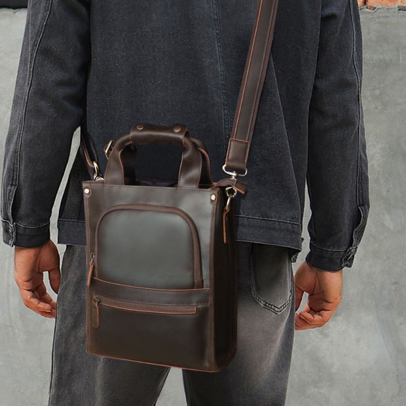 Bolsa Mensageiro Vertical Em Pele Para Homem